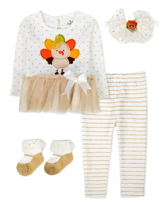 Baby Essentials Girls Thanksgiving Leggings Outfit, 4 Piece Set