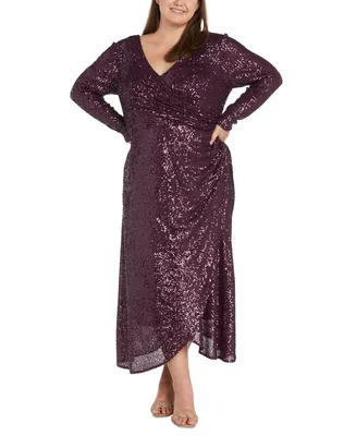 Nightway Plus Sequin Ruched High-Low Dress
