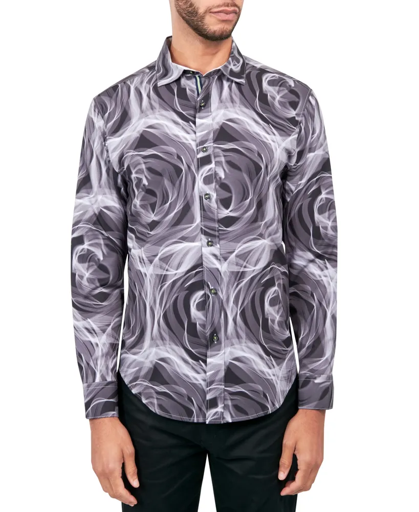 Society of Threads Men's Regular-Fit Non-Iron Performance Stretch Abstract Floral Button-Down Shirt