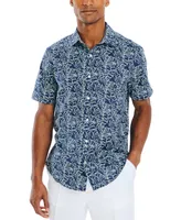 Nautica Men's Palm Print Short-Sleeve Button-Up Shirt