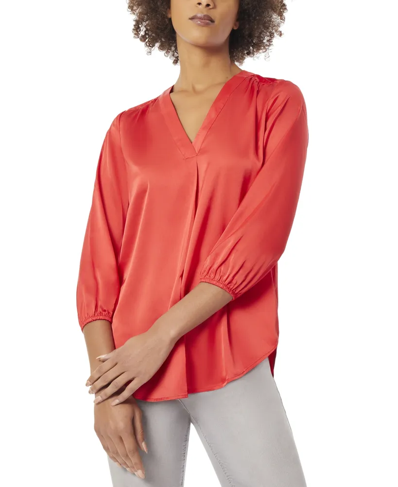 Jones New York Women's V-Neck Pleated-Back 3/4-Sleeve Blouse