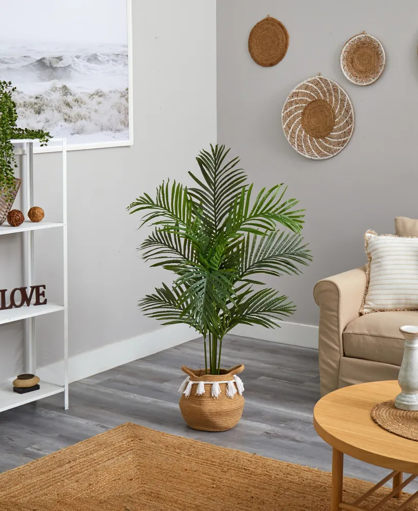 Nearly Natural 48" Artificial Paradise Palm Tree with Handmade Jute Cotton Basket with Tassels