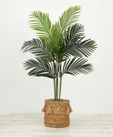 Nearly Natural 48" Artificial Paradise Palm Tree with Handmade Jute Cotton Basket with Tassels Diy Kit