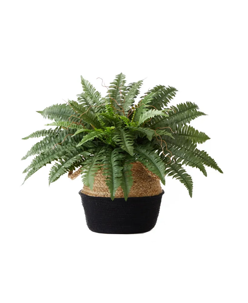 Nearly Natural 23" Artificial Boston Fern Plant with Handmade Jute Cotton Basket Diy Kit