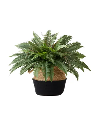 Nearly Natural 23" Artificial Boston Fern Plant with Handmade Jute Cotton Basket Diy Kit
