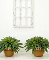 Nearly Natural 23" Artificial Boston Fern Plant with Handmade Jute Cotton Basket with Tassels Diy Kit Set of 2
