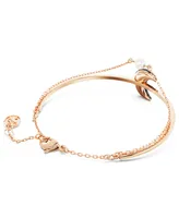 Swarovski Rose Gold-Tone Pave Crescent Moon & Imitation Pearl Double-Row Bangle Bracelet