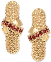 Garnet Crisscross Popcorn C Hoop Earrings (3/8 ct. t.w.) in 14k Gold-Plated Sterling Silver