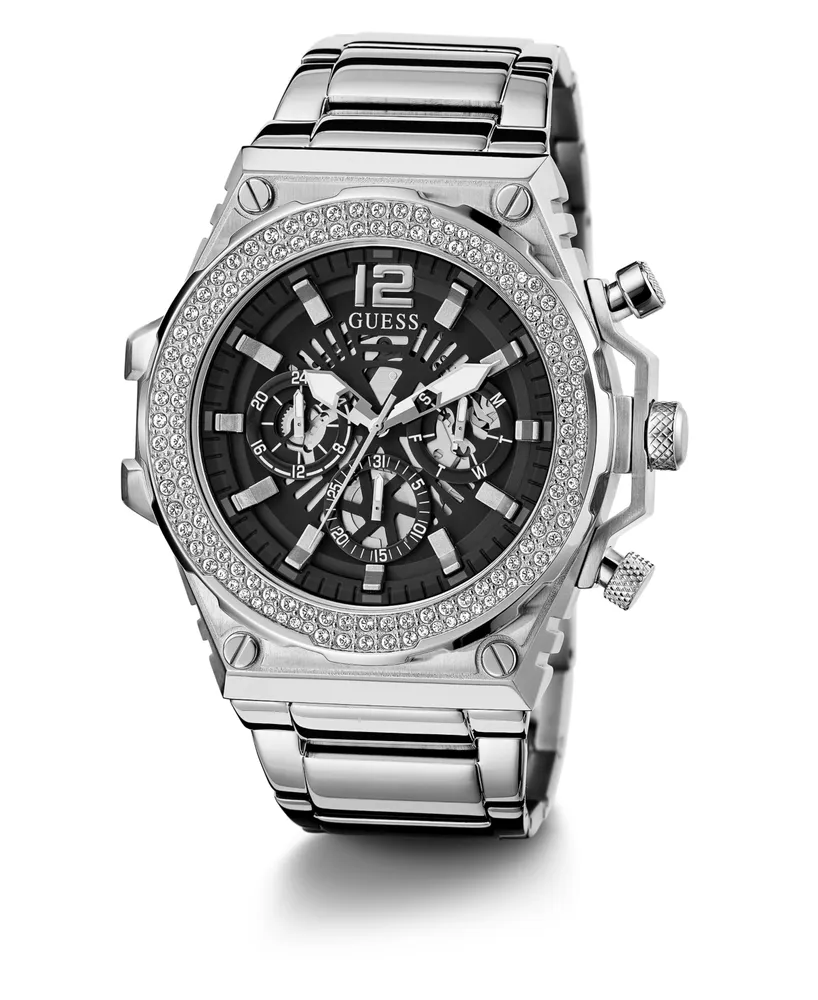 Guess Men's Multi-Function Silver-Tone Stainless Steel Watch 48mm
