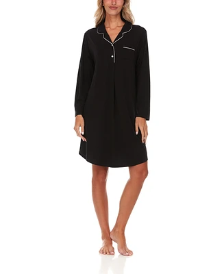 Flora by Nikrooz Women's Deborah Long Sleeve Notch Knit Sleepshirt Nightgown