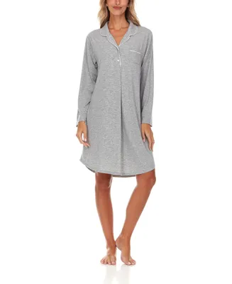Flora by Nikrooz Women's Deborah Long Sleeve Notch Knit Sleepshirt Nightgown