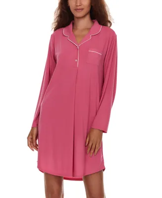 Flora by Nikrooz Women's Deborah Long Sleeve Notch Knit Sleepshirt Nightgown