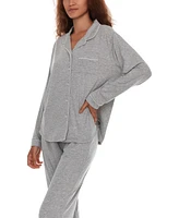 Flora by Nikrooz Women's Annie 2 Piece Notch Long Sleeve Top and Knit Pants Pajama Set