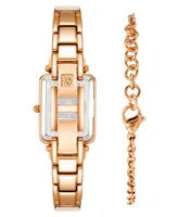 Anne Klein Women's Quartz Pink Enamel and Rose Gold-Tone Alloy Watch 22mm Set, 2 Pieces