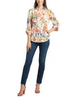 Bcx Juniors' Printed Collared Button-Down 3/4-Sleeve Top