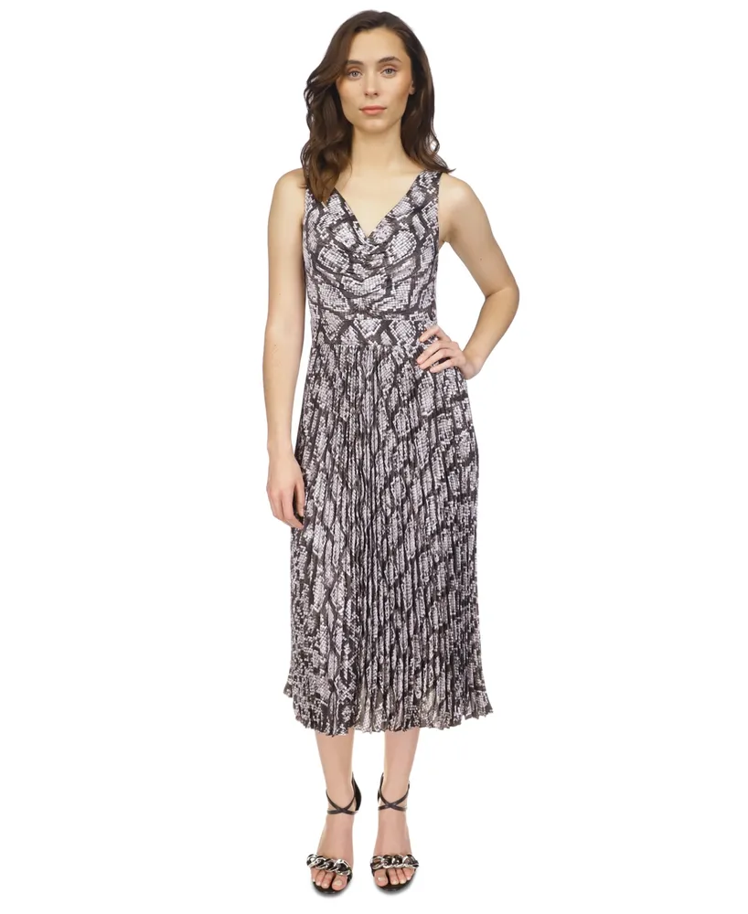 Michael Kors Women's Snakeskin-Print Pleated Midi Dress