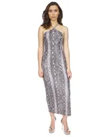 Michael Michael Kors Women's Snakeskin-Print Chain Halter Maxi Dress