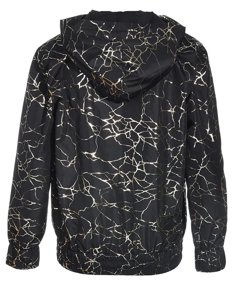 Id Ideology Big Girls Marble-Print Hooded Windbreaker Jacket, Created for Macy's