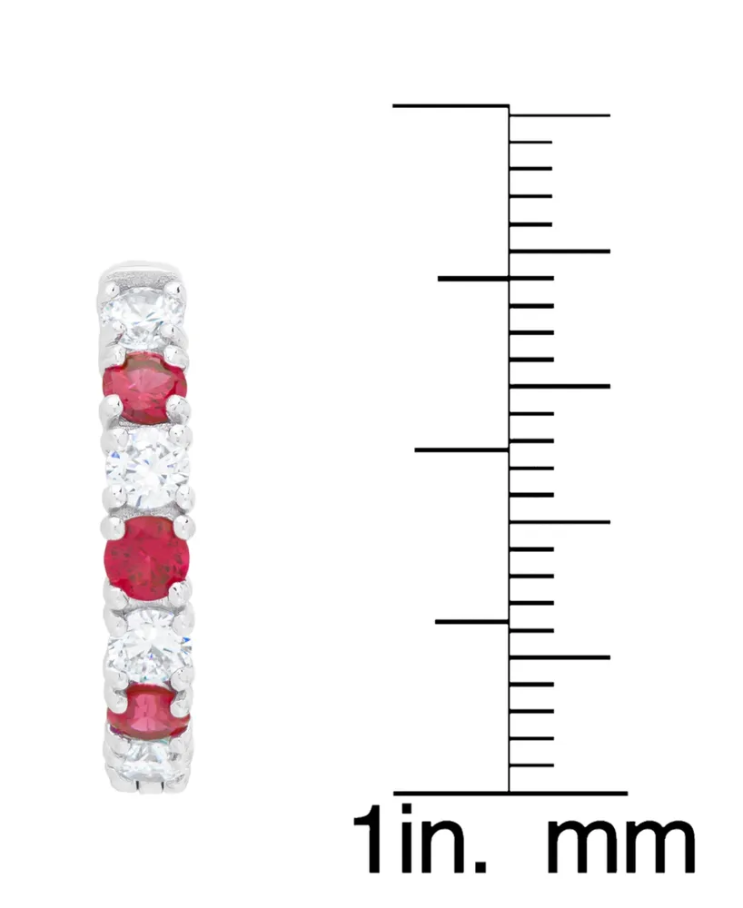 Red Spinel (1/4 ct. t.w.) & Lab-grown White Sapphire (1-1/5 ct. t.w.) Small Hoop Earrings in Sterling Silver, 0.77"