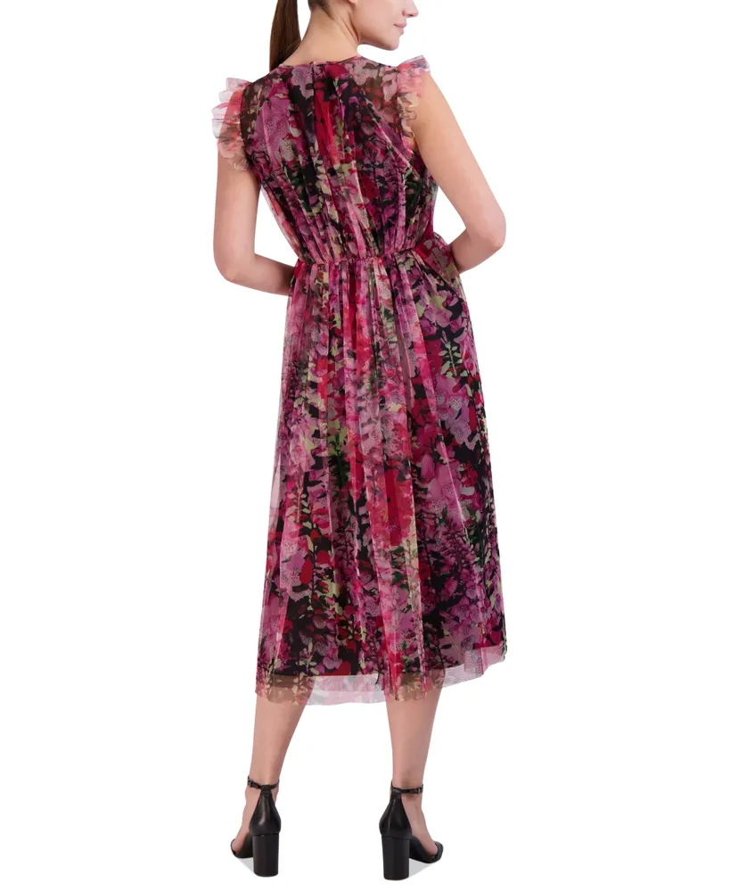BCBGeneration Women's Floral Tulle Midi Dress