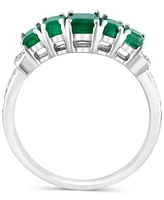 Effy Emerald (1-3/8 ct. t.w.) & Diamond (1/10 ct. t.w.) Statement Ring in Sterling Silver