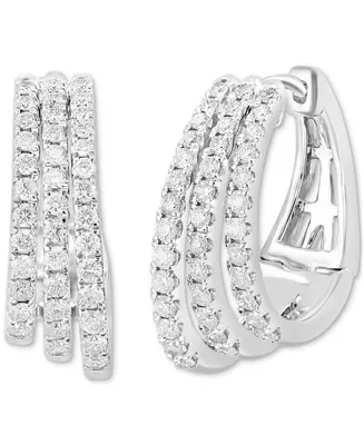 Effy Diamond Triple Small Huggie Hoop Earrings (1 ct. t.w.) in 14k White Gold, 0.75"
