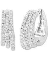 Effy Diamond Triple Small Huggie Hoop Earrings (1 ct. t.w.) in 14k White Gold, 0.75"