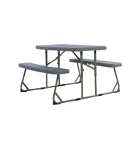 Emma+Oliver Aryka Kid'S Easy Fold Waterproof, Stain And Impact Resistant Plastic Picnic Table With Benches Steel Tube Frame