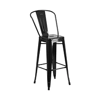 Merrick Lane Dothan Series Metal Stool With Removable Back For Indoor-Outdoor Use