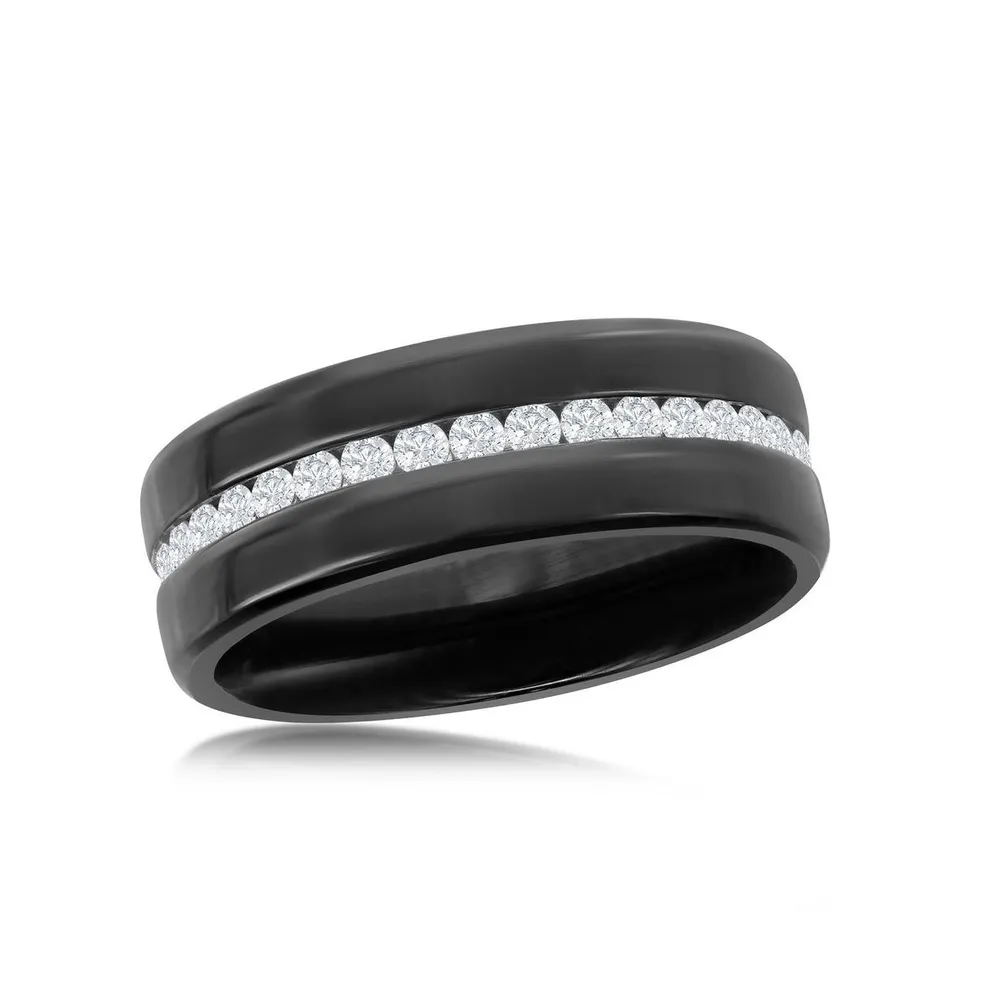 Metallo Stainless Steel Cz Eternity Band - Black Plated