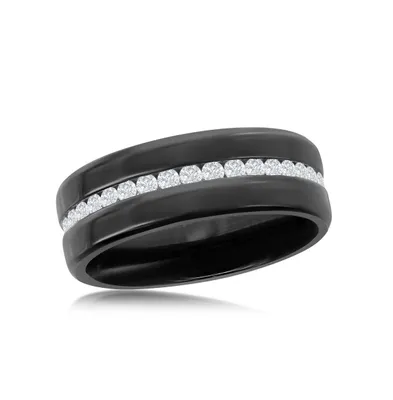 Metallo Stainless Steel Cz Eternity Band - Black Plated