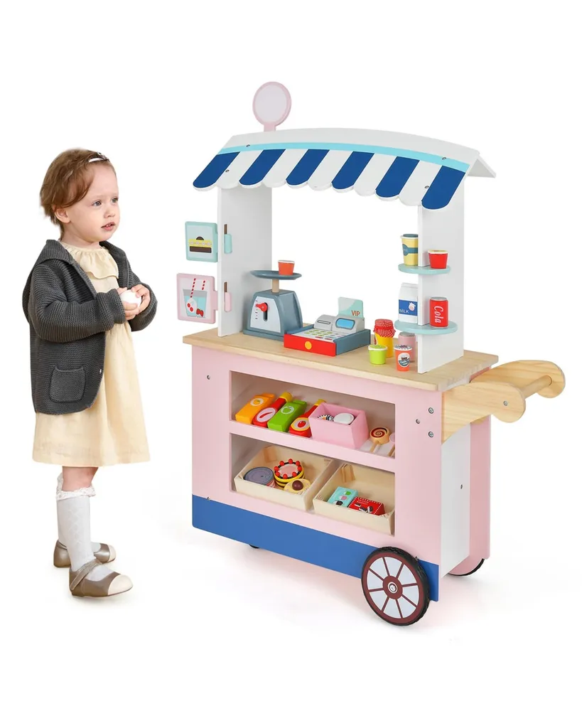 Costway Kids Snacks & Sweets Food Cart Kids Toy Cart Play Set