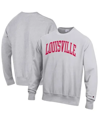 Men's Champion Heathered Gray Louisville Cardinals Arch Reverse Weave Pullover Sweatshirt