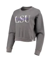 Women's League Collegiate Wear Graphite Lsu Tigers Classic Corded Timber Crop Pullover Sweatshirt