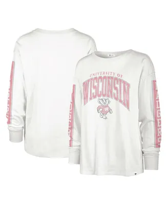 Women's '47 Brand White Distressed Wisconsin Badgers Statement Soa 3-Hit Long Sleeve T-shirt