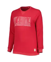 Women's Pressbox Crimson Oklahoma Sooners Surf Plus Size Southlawn Waffle-Knit Thermal Tri-Blend Long Sleeve T-shirt