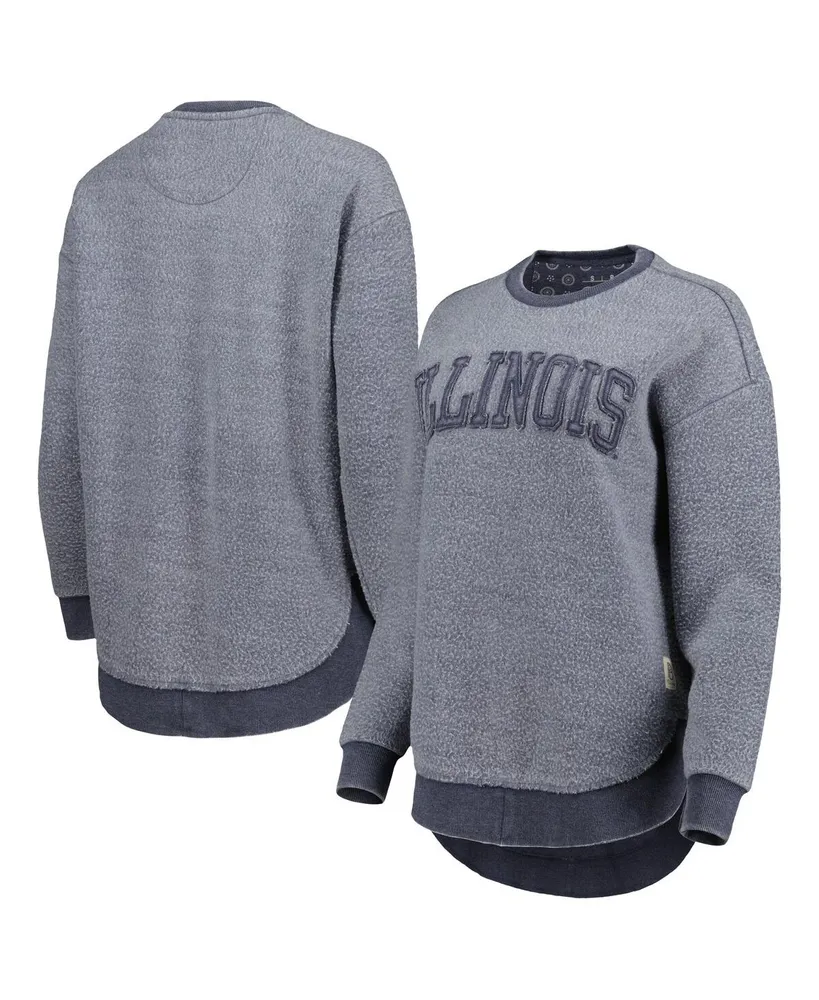 Women's Pressbox Navy Distressed Illinois Fighting Illini Ponchoville Pullover Sweatshirt