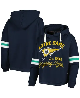 Women's Pressbox Navy Distressed Notre Dame Fighting Irish Super Pennant Pullover Hoodie