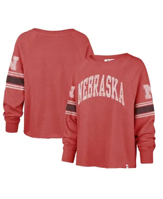 Women's '47 Brand Scarlet Distressed Nebraska Huskers Allie Modest Raglan Long Sleeve Cropped T-shirt