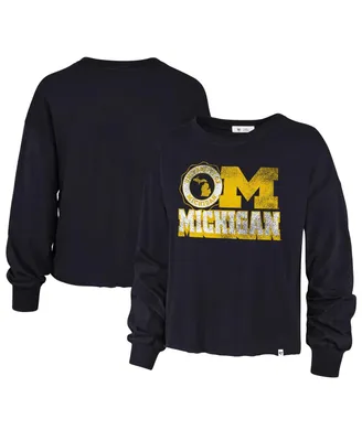 Women's '47 Brand Navy Distressed Michigan Wolverines Bottom Line Parkway Long Sleeve T-shirt