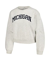 Women's ZooZatz Oatmeal Michigan Wolverines Core Chenille Cropped Pullover Sweatshirt