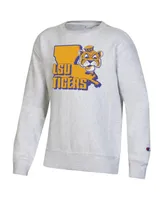 Big Boys Champion Heather Gray Lsu Tigers Reverse Weave Pullover Sweatshirt