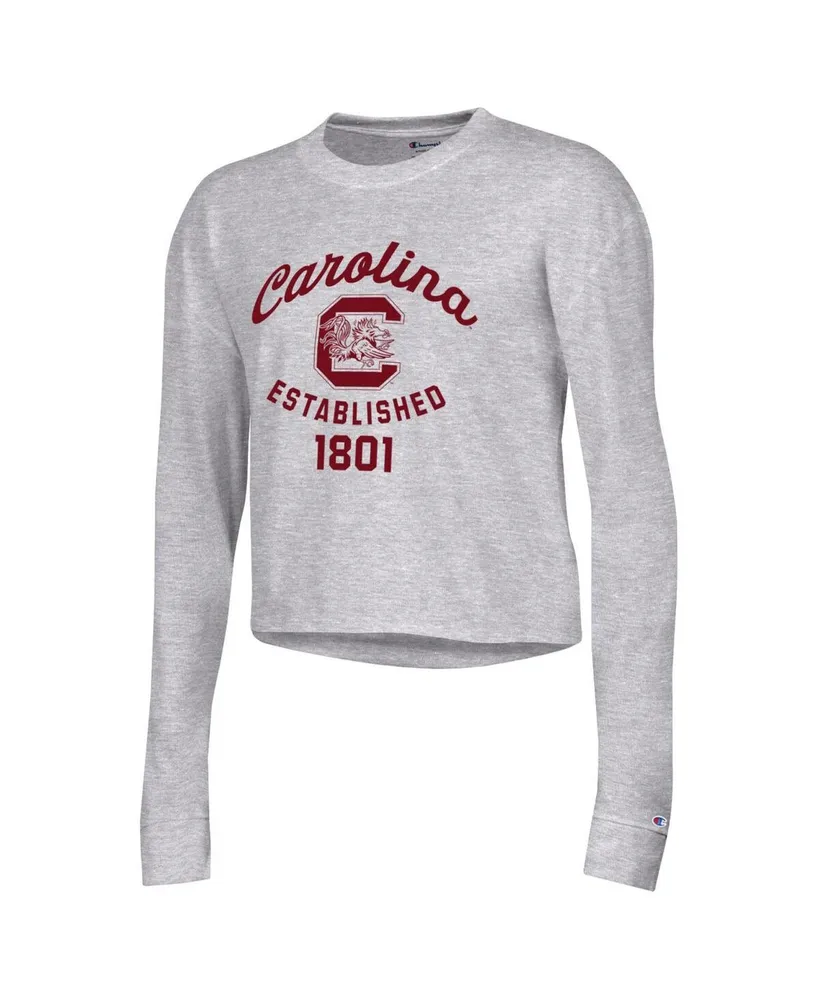 Women's Champion Gray South Carolina Gamecocks Boyfriend Cropped Long Sleeve T-shirt