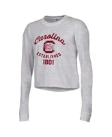 Women's Champion Gray South Carolina Gamecocks Boyfriend Cropped Long Sleeve T-shirt