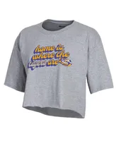 Women's Champion Gray Lsu Tigers Boyfriend Cropped T-shirt