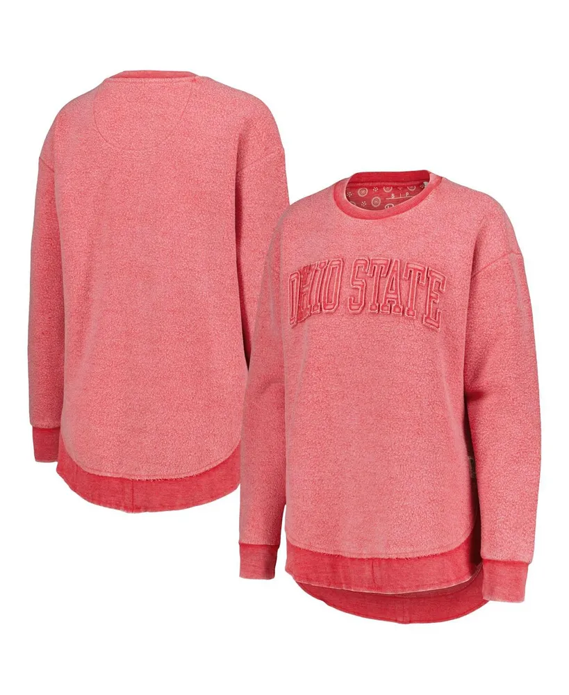 Women's Pressbox Scarlet Distressed Ohio State Buckeyes Ponchoville Pullover Sweatshirt