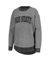 Women's Pressbox Black Distressed Ohio State Buckeyes Ponchoville Pullover Sweatshirt