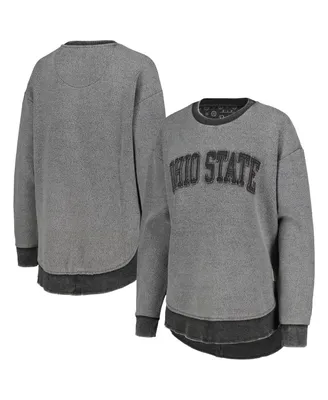 Women's Pressbox Black Distressed Ohio State Buckeyes Ponchoville Pullover Sweatshirt