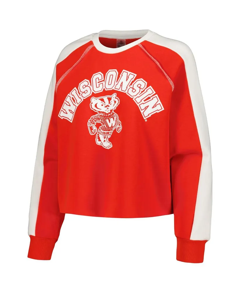 Women's Gameday Couture Red Wisconsin Badgers Blindside Raglan Cropped Pullover Sweatshirt