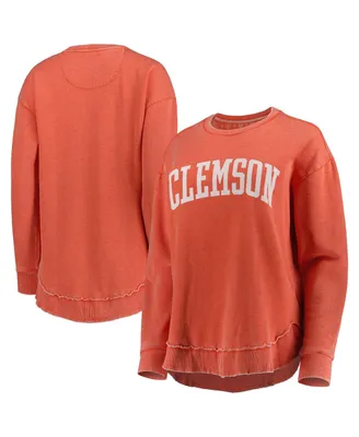 Women's Pressbox Orange Distressed Clemson Tigers Vintage-Like Wash Pullover Sweatshirt